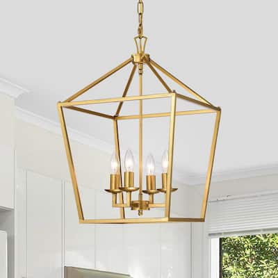 Valentin Gold 4-Light Metal Lantern Chandelier