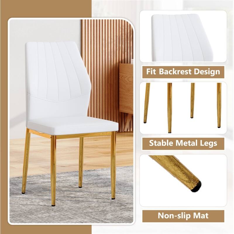 Set of 4 Modern Dining Chairs, 37" High - Ergonomic PU Backrest, Gold Metal Legs