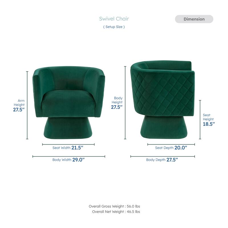 Gale 29" Velvet Swivel Chair - Diamond Stitched Chair Back