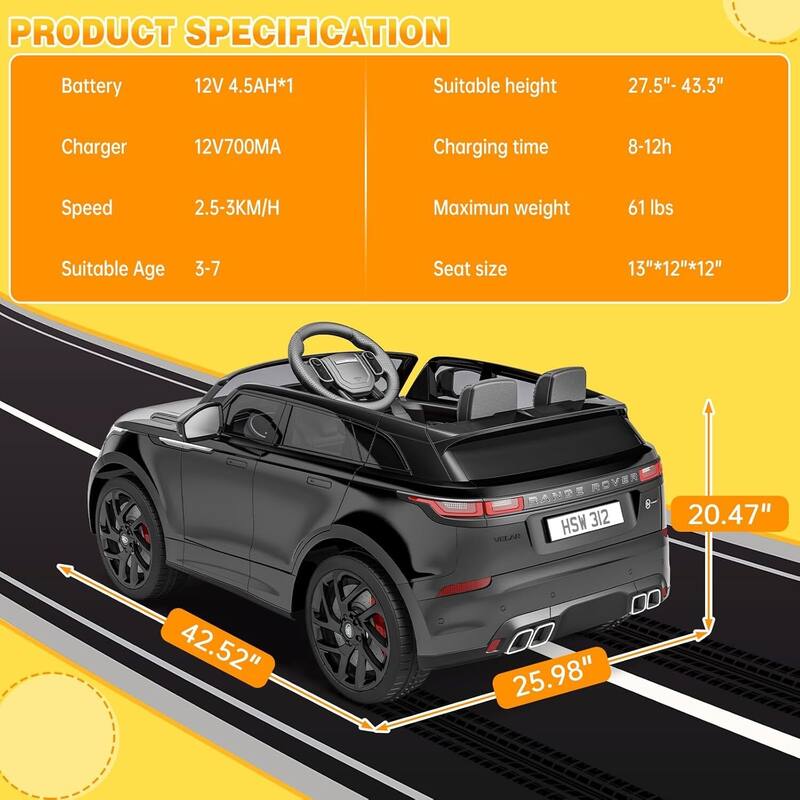 Kids Electric Ride On Toy Car for 4-8 Year Olds with Mp3 Player, Remote Control