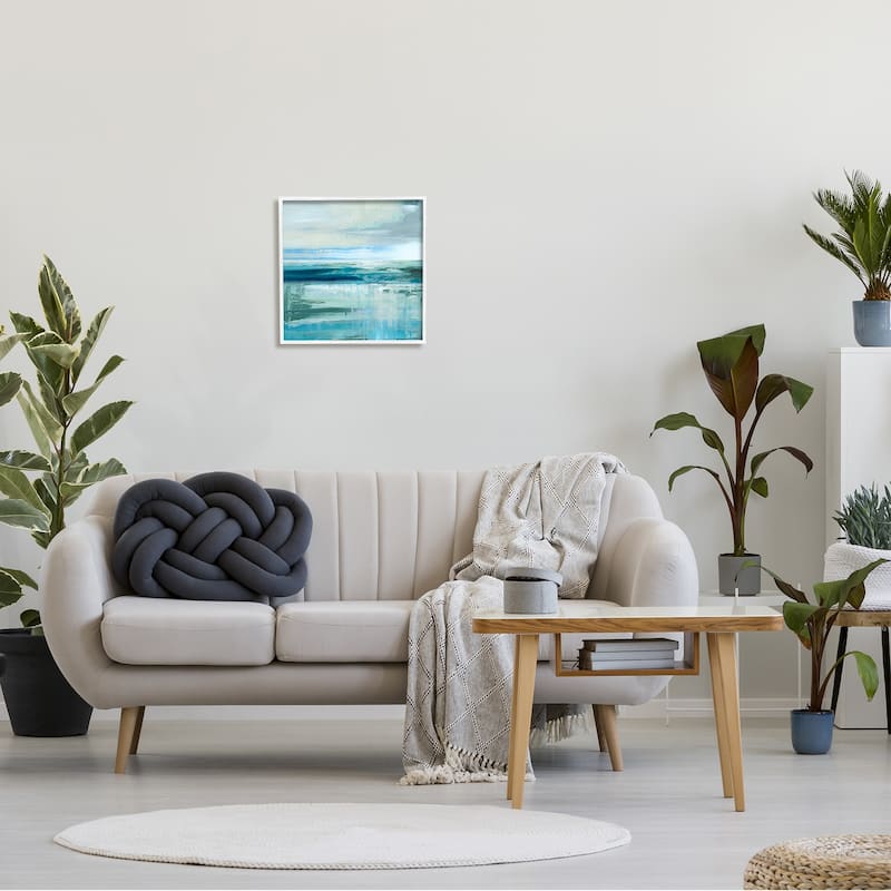 Stupell Abstract Ocean Horizon Modern Nautical Painting Blue Green Framed Wall Art