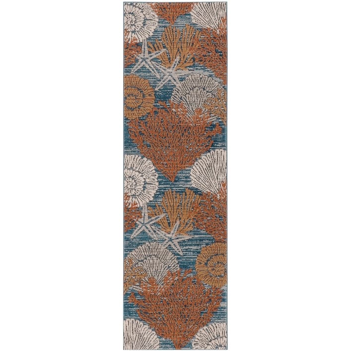 Nourison Pompeii Coastal Beach Shells and Coral Area Rug - 2' x 6' - Blue/Multicolor