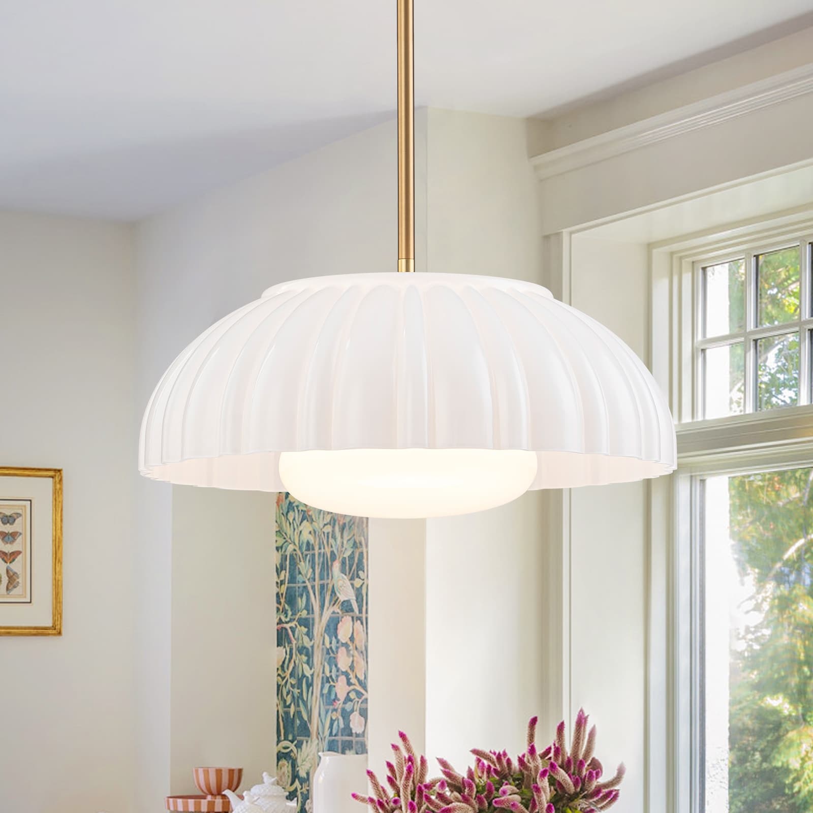 Modern 1-Light Opal Glass Pendant Chandelier - Gold
