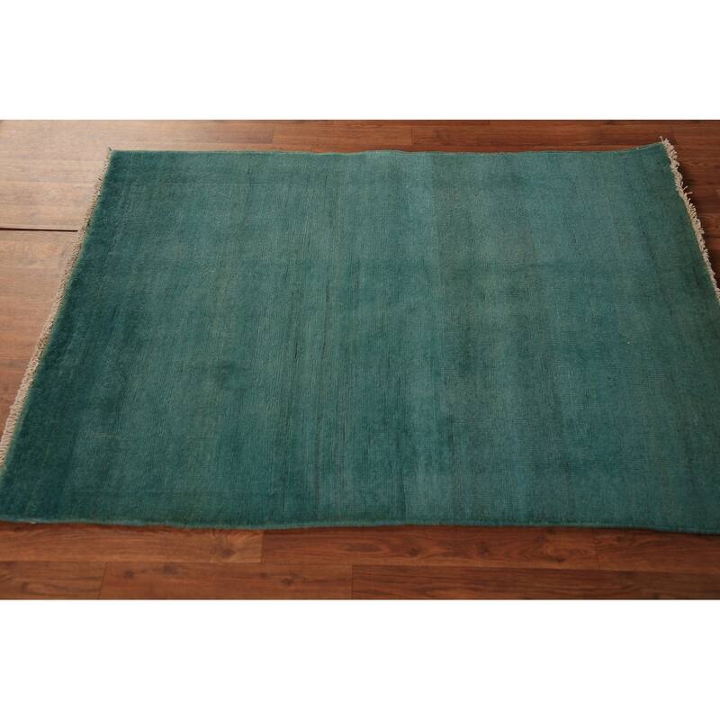 Hand Knotted Oriental 100% Wool Carpet Modern Stripe Green Gabbeh Area Rug - 4' 5'' X 3' 4''