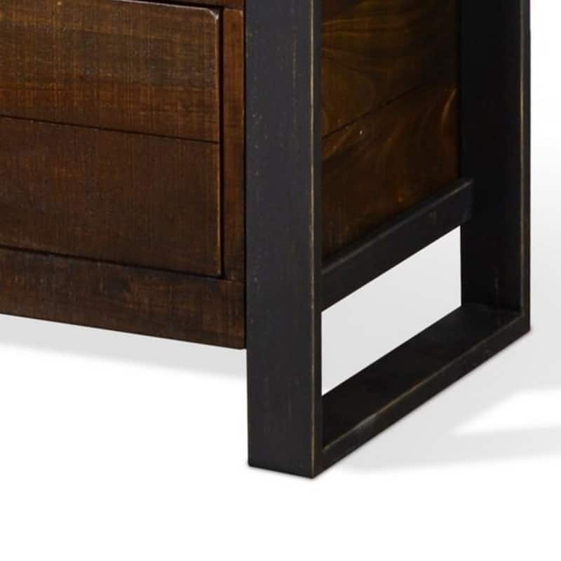 Flint TV Media Console, 3 Drawers, 2 Shelves, Dark Brown Wood, 78 Inch