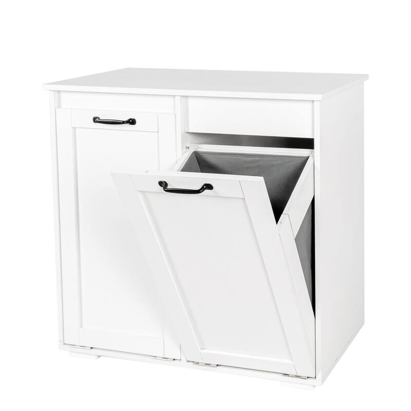 Roomfitters White Laundry Cabinet with Dual Hampers, Modern Tilt-Out Laundry Sorter with Removable Liner Bags