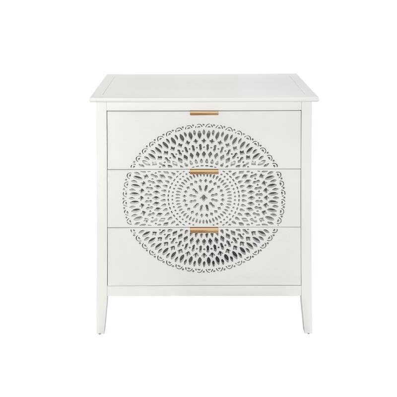 Hollow-Carved 3-Drawer Storage Chest with Anti-Tipping Device for Safe Entryway Storage