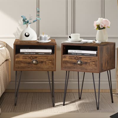 Javlergo Set of 2 Nightstand with Open Compartment & Drawer