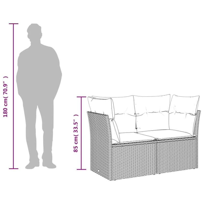 vidaXL Patio Sofa with Cushions Outdoor Seating Sectional Sofa Poly Rattan