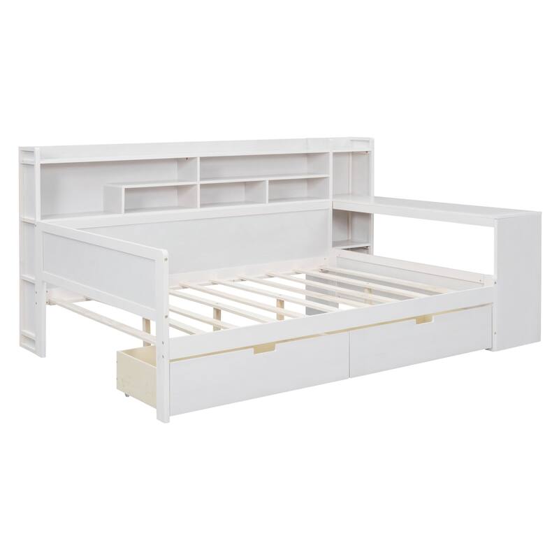 Modern Wooden Multi-functional Daybed with Storage Shelves and Drawers