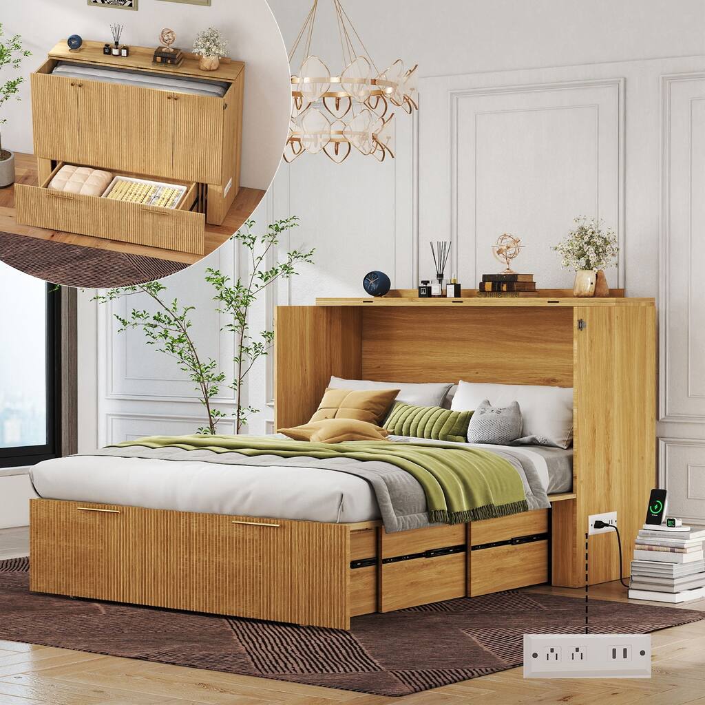 Full Size Murphy Bed with USB Port and a Large Drawer