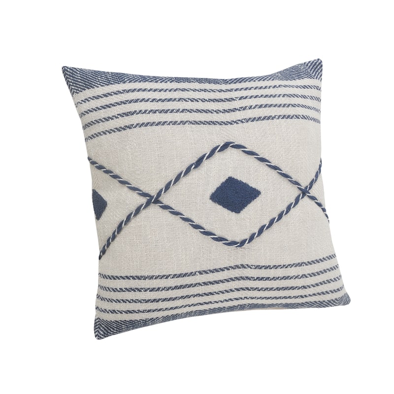 Handwoven Coastal Diamond Square Throw Pillow - 20" - Blue and White