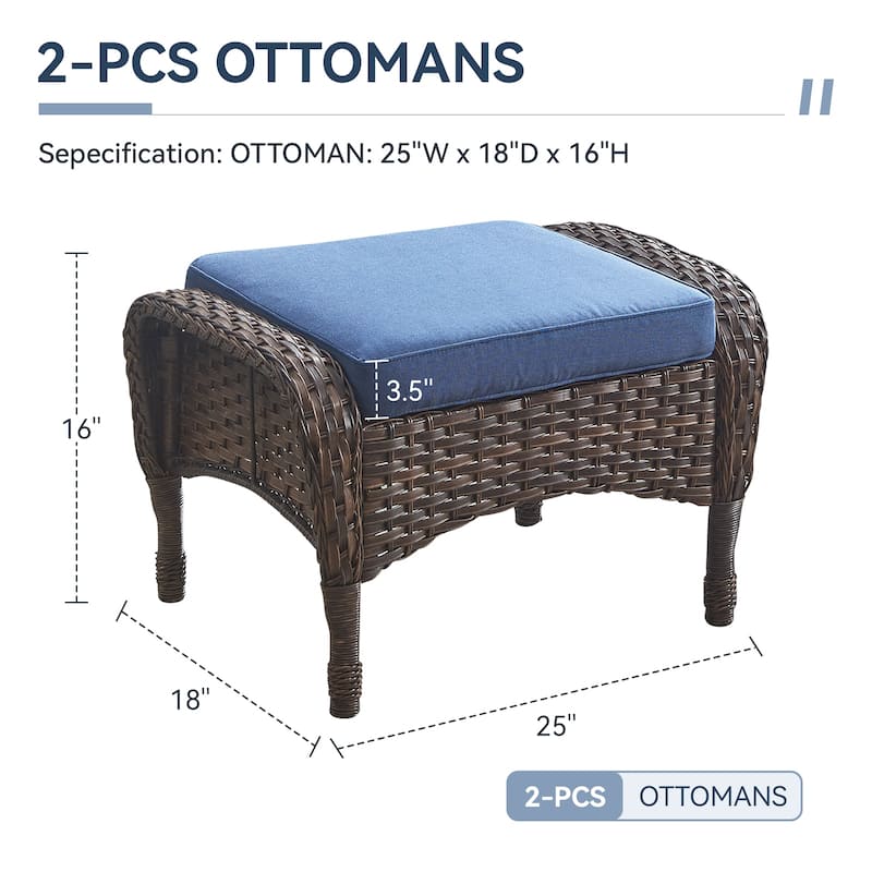 Gymojoy Versatile Outdoor Wicker Ottomans with Soft Cushions
