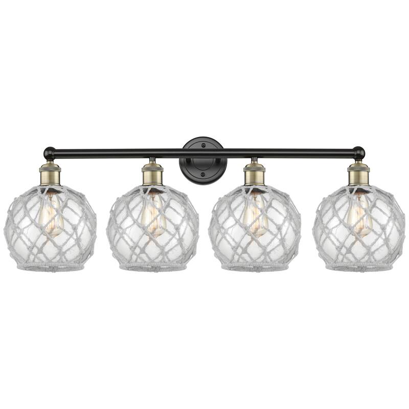 Innovations Lighting Endless Possibilities Edison - Farmhouse Rope - 4 Light 35" Bath Vanity Light - Clear Glass with White Rope/Black Antique Brass