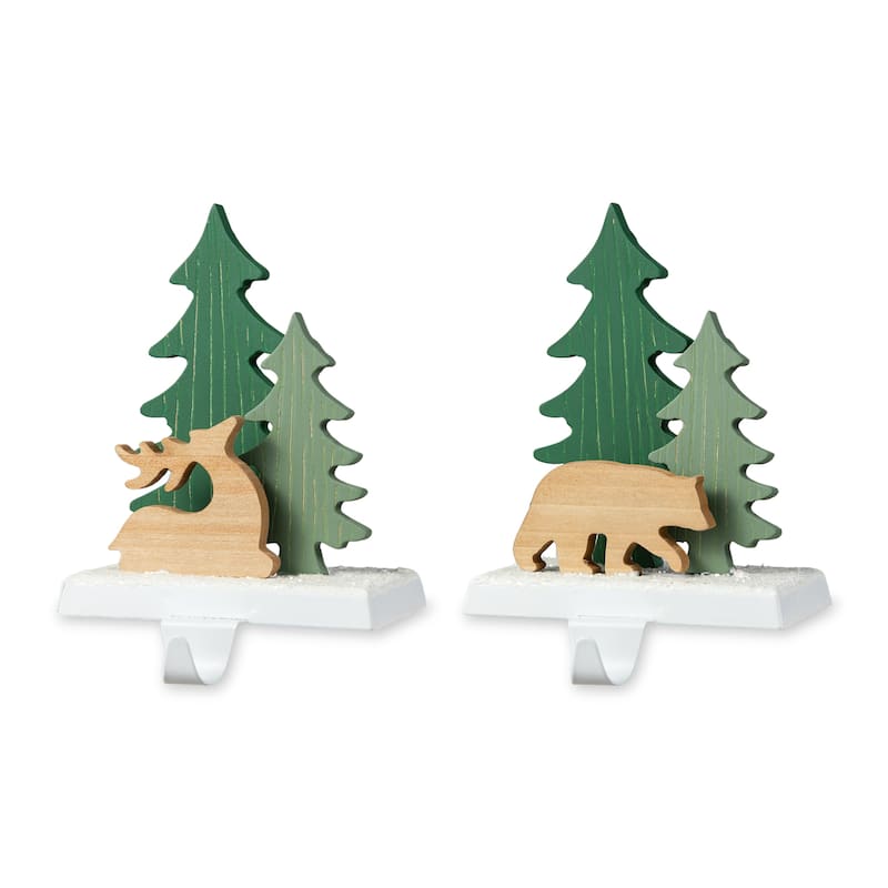 Glitzhome Wooden/Metal Red Truck Dachshund Reindeer Tree Stocking Holder Mantel Ornament for Christmas