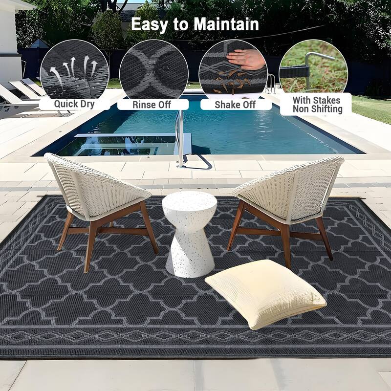 Outdoor Rug Waterproof Reversible Rug Outside Plastic Carpet, Stain & UV Resistant Portable RV Rug