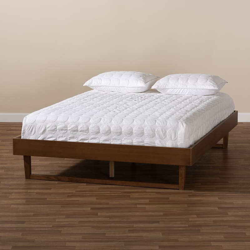 Full Size Platform Bed Frame - Walnut Brown Wood Bed - Low Profile Design - No Box Spring Needed - HomeStock