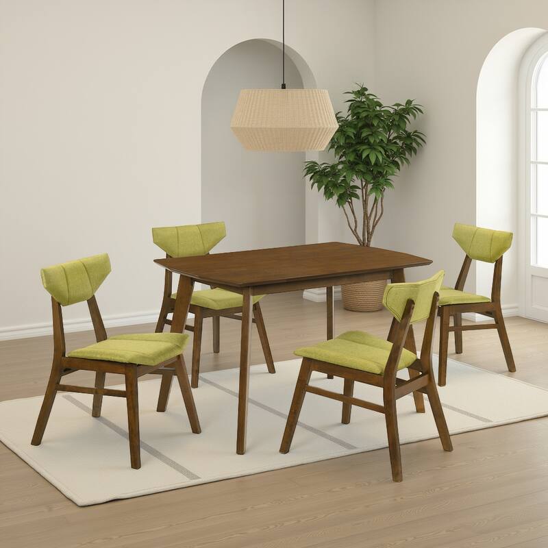 Amaris Upholstered Dining Chair in Walnut Finish - Set of 4 - Olive Green