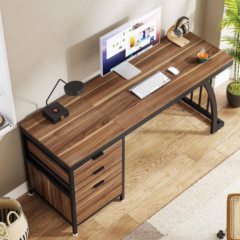 Computer Desk with 3 Drawers, 59" PC Desk Study Writing Table Workstation, Reversible File Storage for Home Office