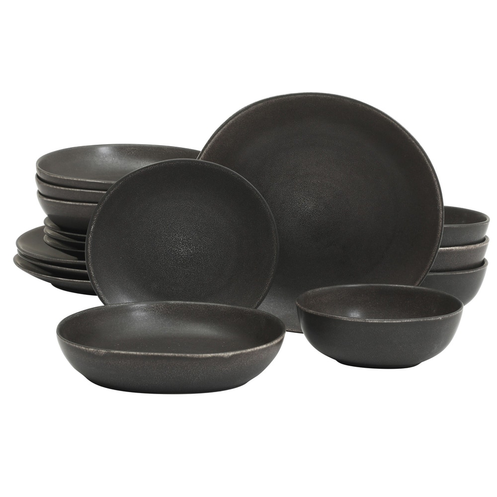 Gibson Elite Zion Mist 16 Piece Stoneware Reactive Glaze (Service for 4) Ceramic Plates and Bowls Modern Organic Dinnerware Set