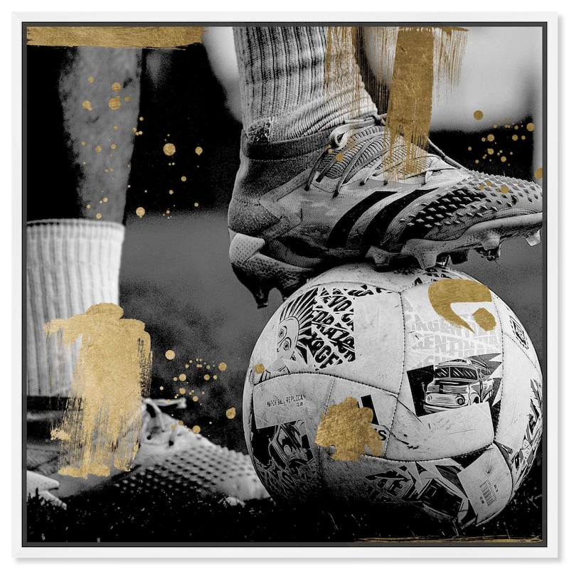 Notoriart Soccer Cleats Framed Soccer 1 Piece Canvas Wall Art - 21 x 21 - White
