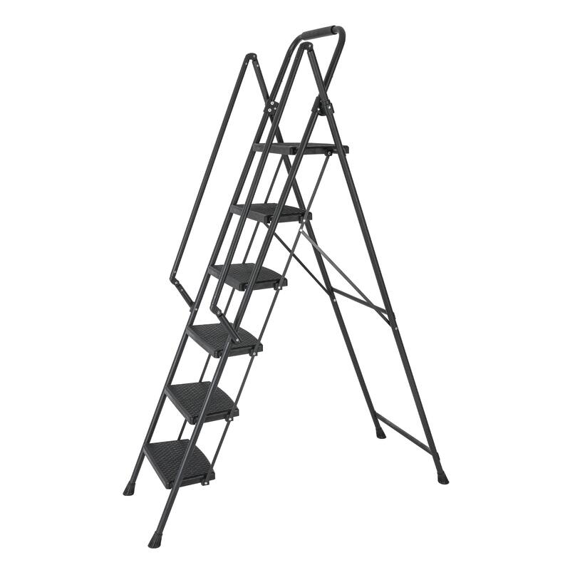 Black 6-Step Compact Metal Step Stool Ladder