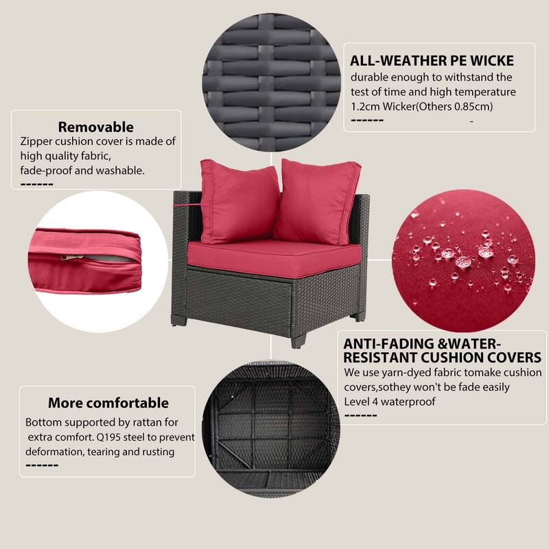 7-Piece PE Rattan Wicker Outdoor Patio Sectional Sofa Set with Cushions and Coffee Table