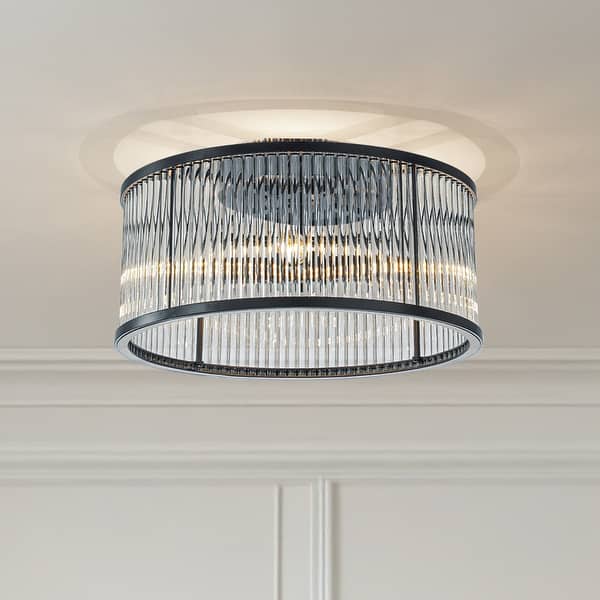 slide 2 of 25, Modern Glam Black / Antique Bronze 4/10-Light Glass Drum Flush Mount Contemporary Ceiling Light For Living Room Entryway W16'' - Matte Black
