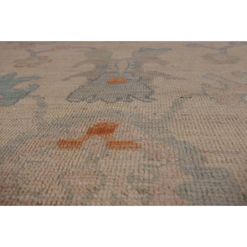Vegetable Dye Oushak Area Rug Hand-Knotted Floral Wool Carpet - 8'1" x 10'0"