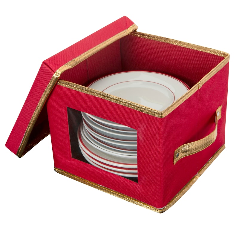 Simplify Holiday Salad Plate Dinnerware Storage Box with 12 Felt Dividers