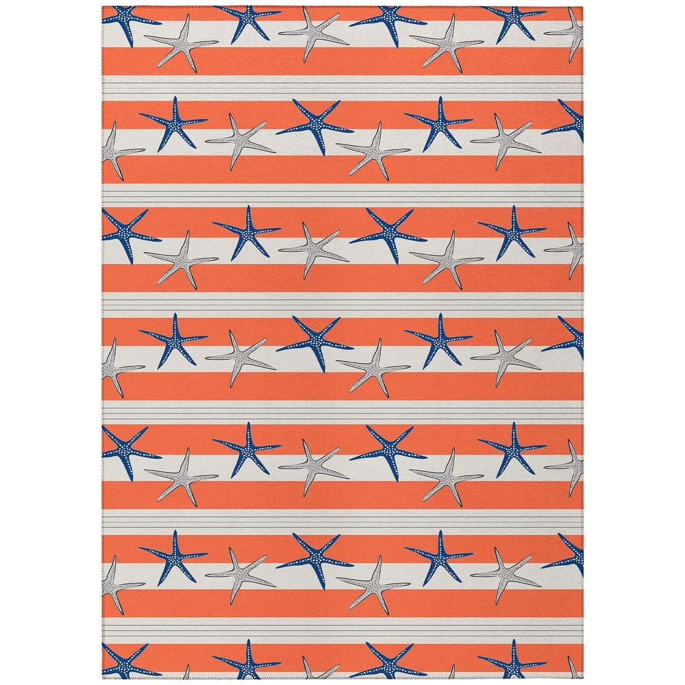 Indoor/ Outdoor Surfside Starfish Stripes Washable Rug New