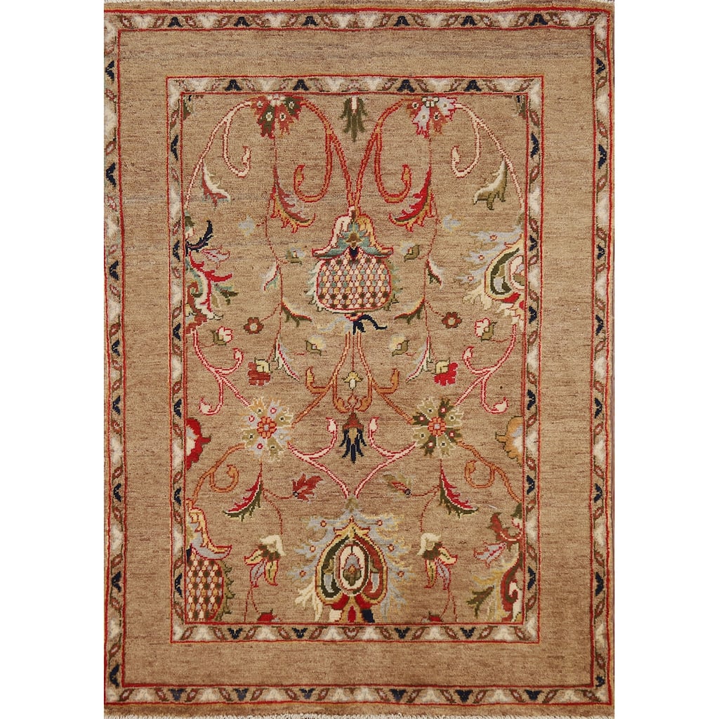 Vegetable Dye Floral Ziegler Oriental Foyer Rug Handmade Wool Carpet - 3'3" x 4'10"
