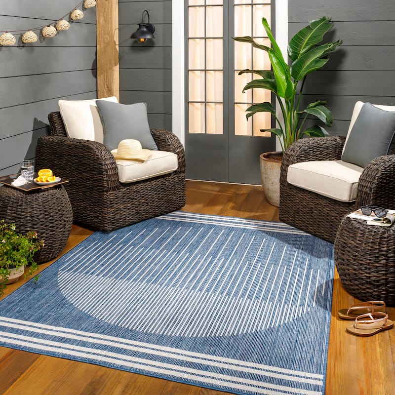 Livabliss Amesbury Indoor/ Outdoor Mod Geometric Area Rug - 2'7" x 7'3" Runner - Dark Blue