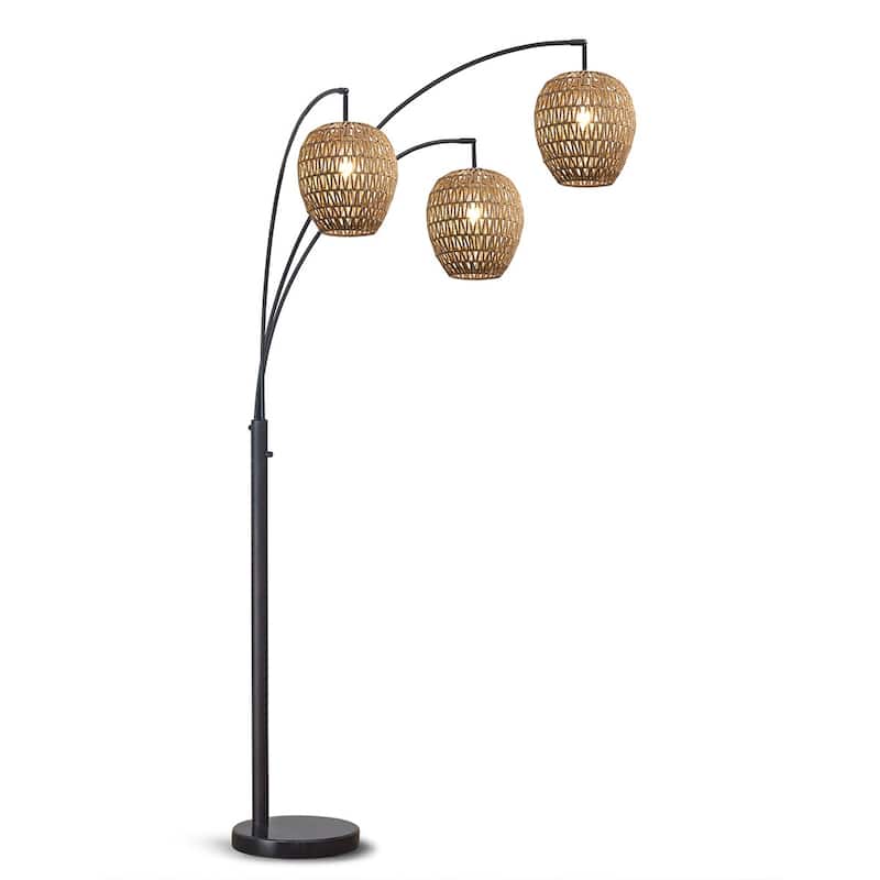 HOMEGLAM 83" 3-Light Oval Woven Rattan Arched Floor Lamp