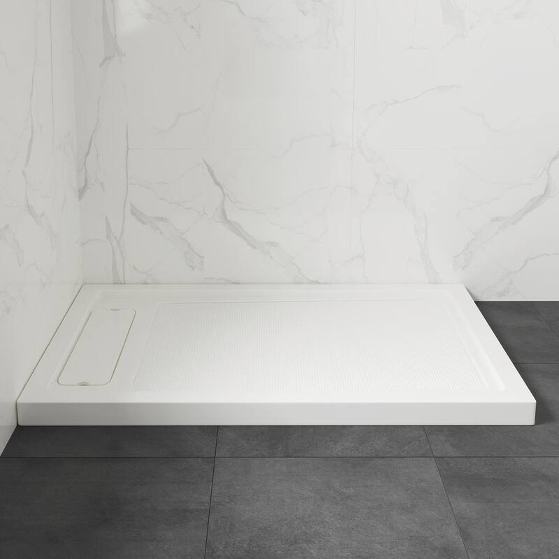 OVE DECORS Adena White Shower Base 60x36 in white - 54 x 36 x 2.8 inches - Side Hidden