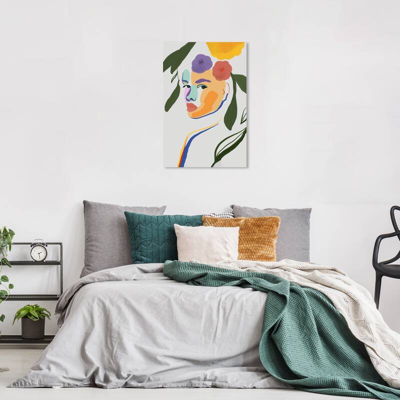Wynwood Studio People and Portraits Very Abstract Frieda Yellow and Army Green Modern & Contemporary Wall Art Canvas Print - 24 x 16