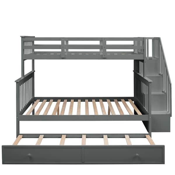 slide 2 of 14, Space-Efficient Multifunctional Twin-Over-Full Bunk Bed with Twin size Trundle,Storage Grey