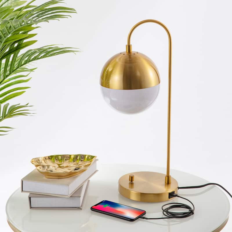SAFAVIEH Lighting Laurenza 21-inch Mid-Century Brass Gold Led Task Table Lamp