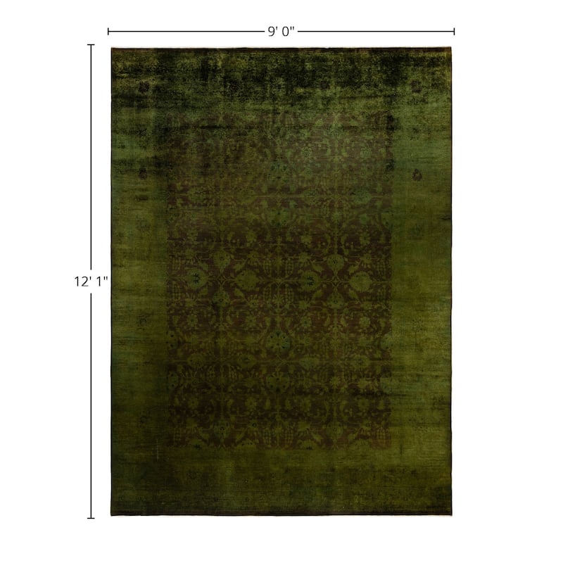 Overdyed One-of-a-Kind Hand-Knotted Area Rug - Green - 9' 0" x 12' 1"