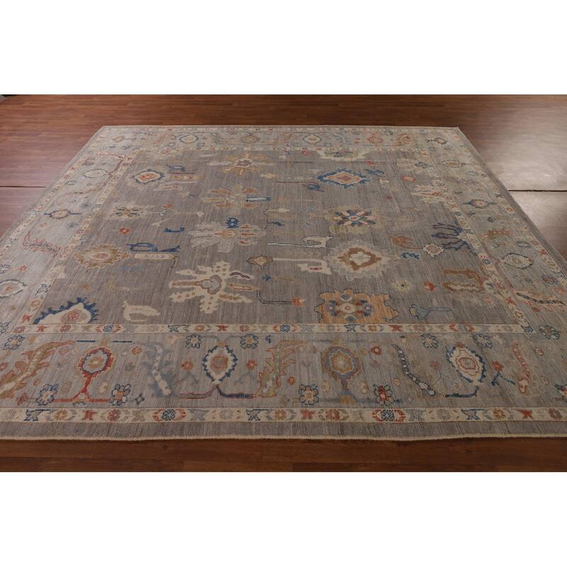 Grey Oushak Turkish Area Rug Hand-Knotted Vegetable Dye Wool Carpet - 8'4" x 9'11"
