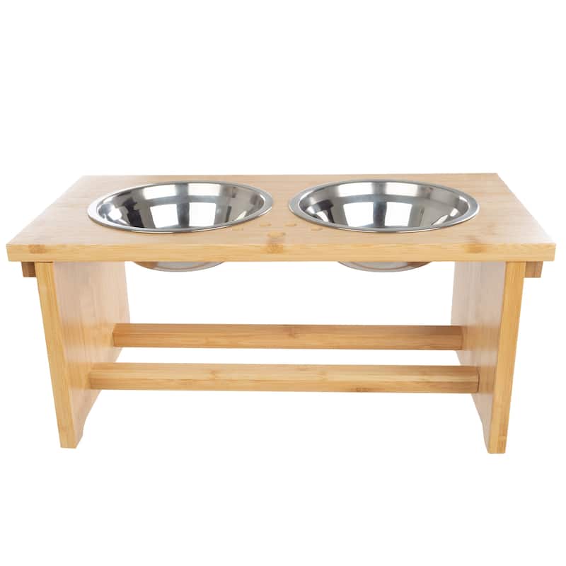 PETMAKER Elevated Dog Bowls with Nonslip Bamboo Stand - Holds 20oz Each - Natural