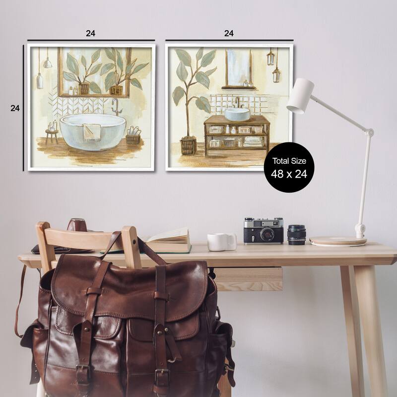 Stupell Sage Green Bathroom Interiors Traditional Plants, 2pc Multi Piece Framed Wall Art Set12 x 12