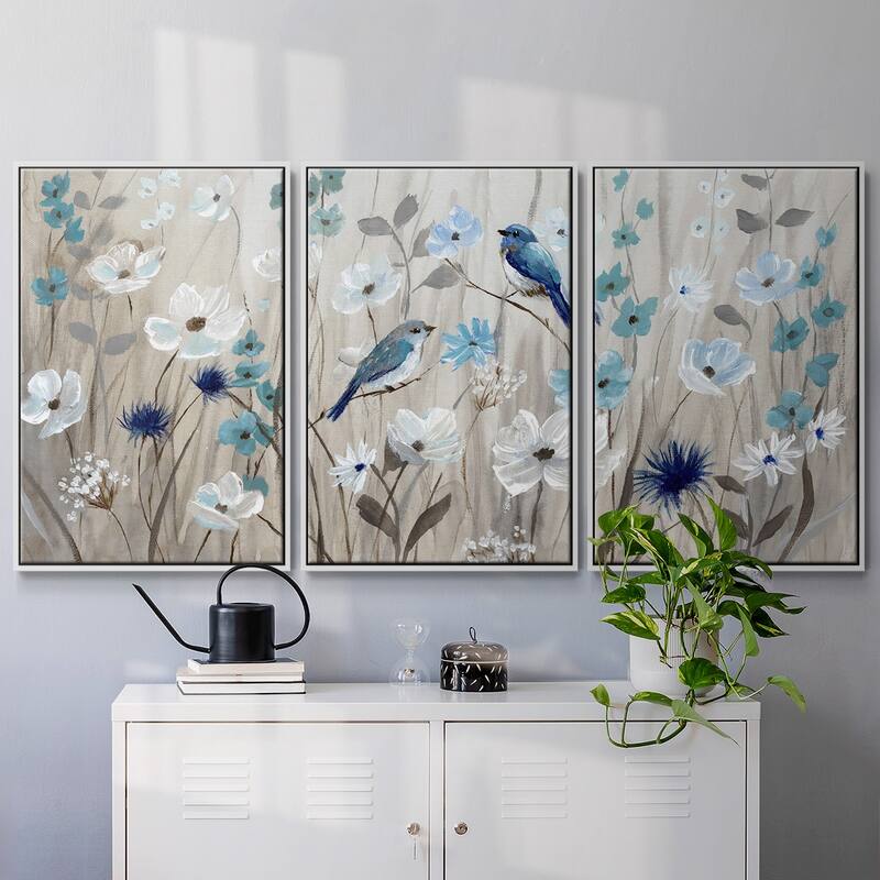 Bluebirds in Spring - Multi Piece Framed Canvas