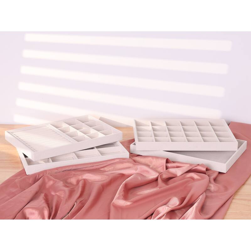 Velvet Jewelry Organizer Trays with Removable Dividers for Drawers, Jewelry Organizer Drawer Inserts Container Display