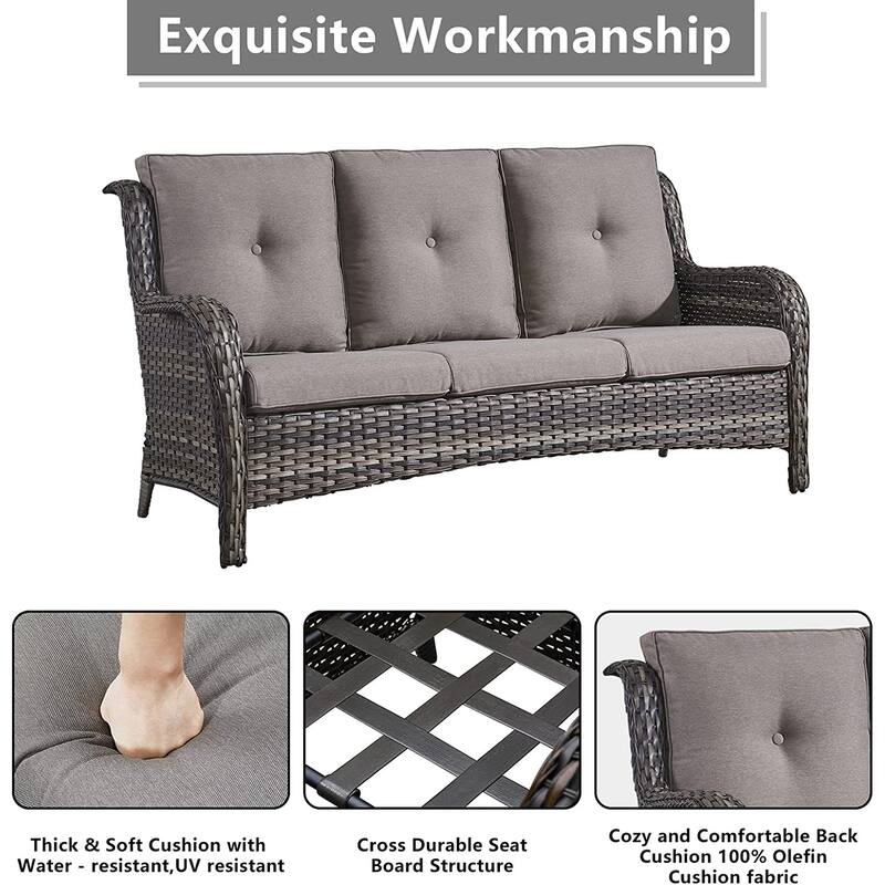 Gymojoy Outdoor 3-Seat Sofa Pario Chair Coffee Table with Cushion
