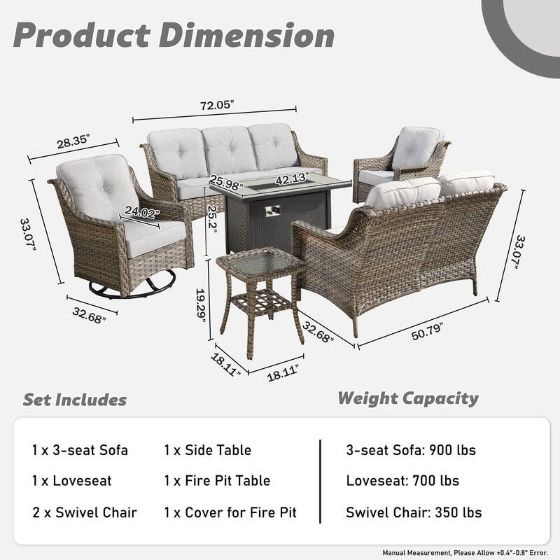 XIZZI Outdoor Wicker Patio Furniture Conversation Set with Fire Table