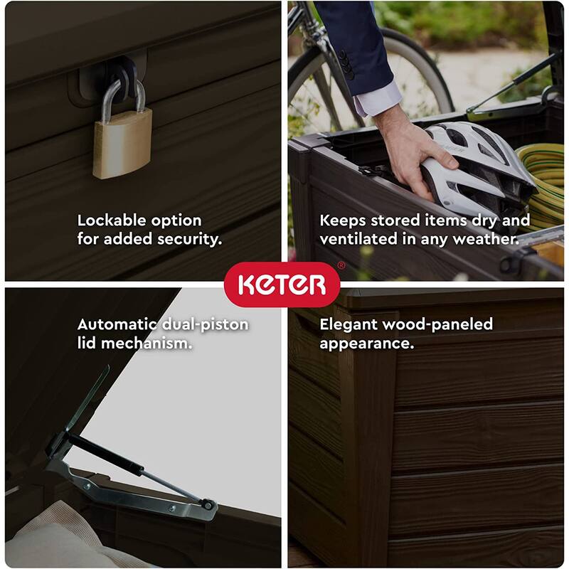 Keter Brightwood Weatherproof Resin Patio Deck Storage Box Bench, Brown (2 Pack) - 40