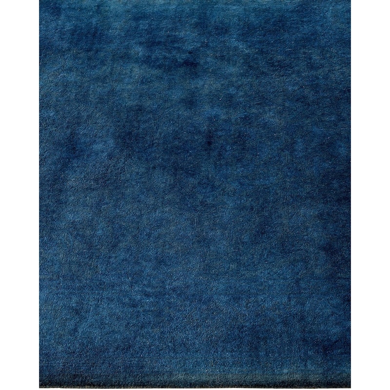 Overton Hand Knotted Wool Vintage Inspired Modern Contemporary Overdyed Blue Runner Rug - 2' 7" x 13' 9"