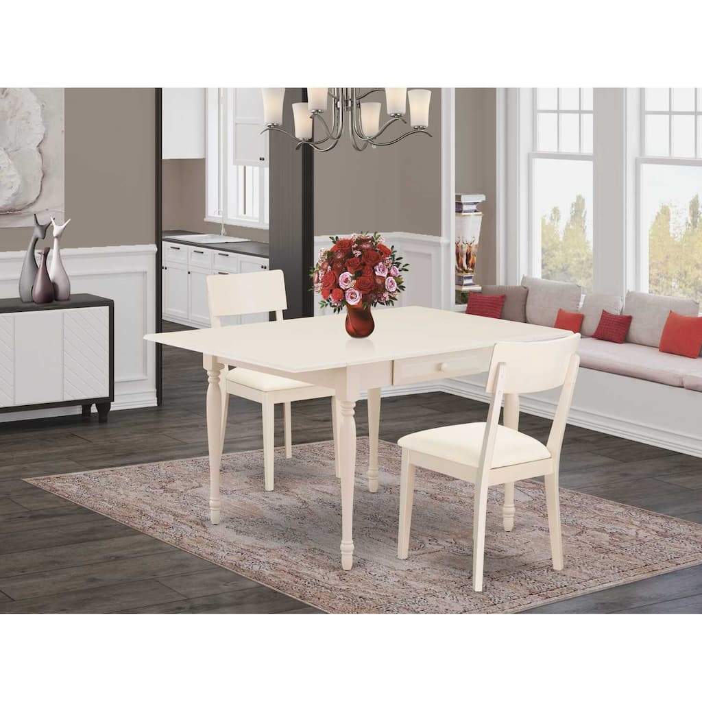 HomeStock 3-Piece Linen White Finish Solid Wood Top with Dropleaf Dining Table Set