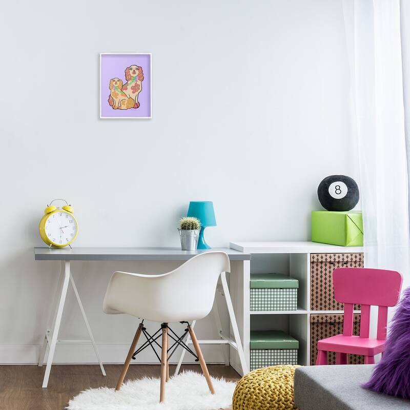 Stupell Funky Dogs on Purple Framed Giclee Art Design By Katie Conley